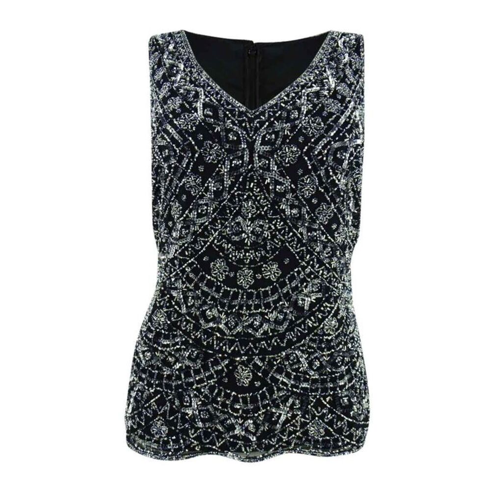 28th & Park Women's Beaded Embroidered Top - Black/Gunmetal